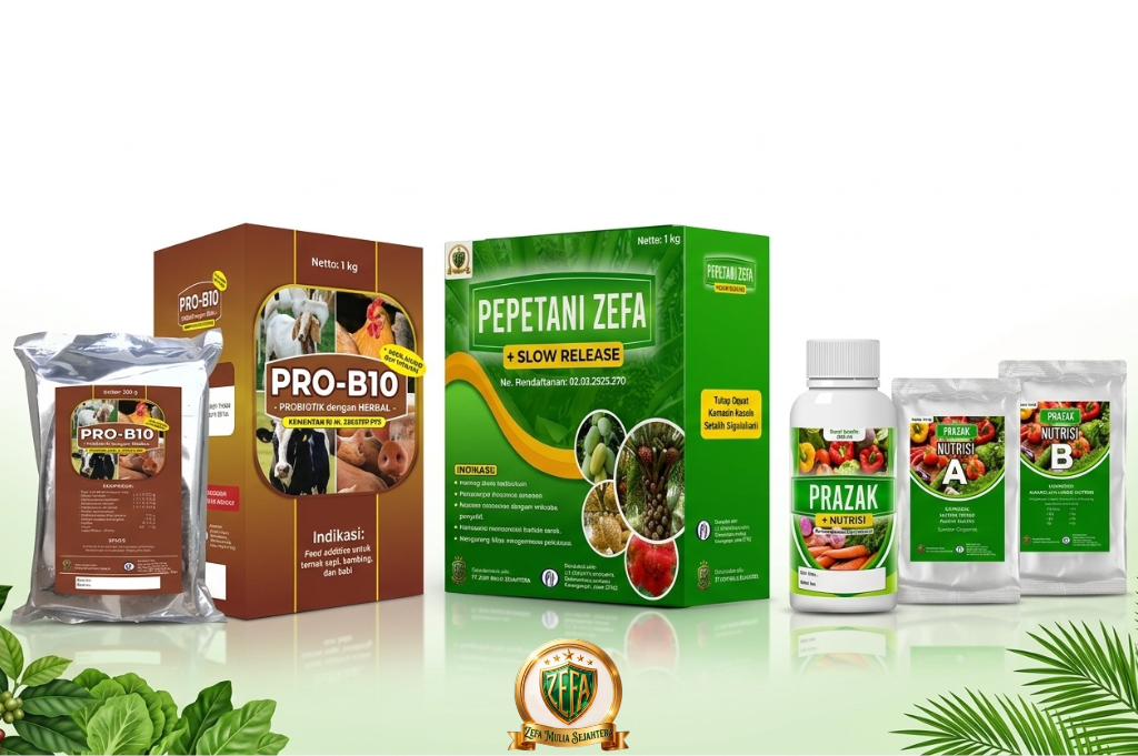 3 Produk Utama Pupuk Zefa Sejahtera: PRO-B10, PEPETANI ZEFA, PRAZAK
